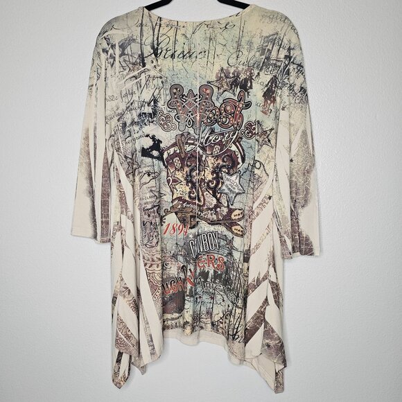 Cactus L Y2K Bling Gem Top Asymmetric Hem Boho Western Cowgirl Tunic Embellished - Picture 5 of 5